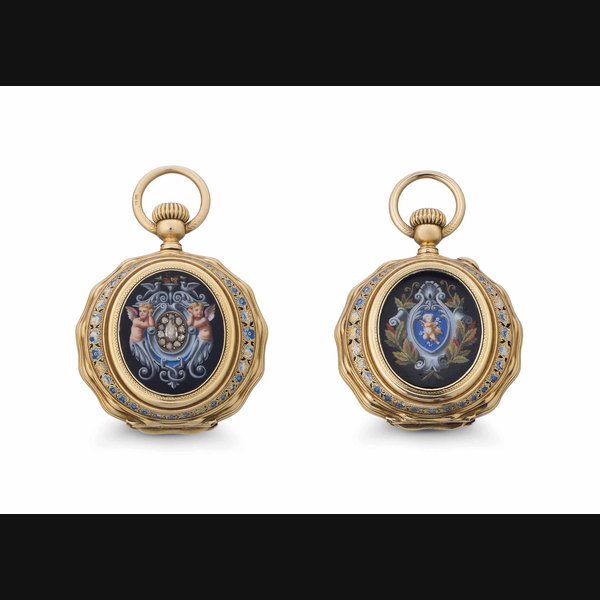 Grand Jean. An 18k Gold, Enamel and Diamond-set Hunter Case Keyless Lever Pocket Watch SIGNED GRAND JEAN & CO., LOCLE AND LONDON, MOVEMENT AND CASE NO. 25'209, LATE 19TH CENTURY
