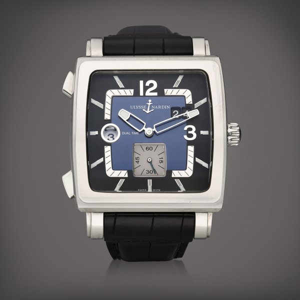 Ulysse Nardin Reference 243-92/632 Quadrato Dual Time | A stainless steel automatic rectangular dual time wristwatch with date, Circa 2010