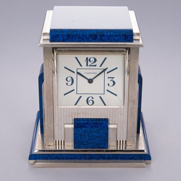 Cartier CARTIER PRISM CLOCK SILVER PLATE SIMULATED LAPIS LAZULI QUARTZ MOVEMENT