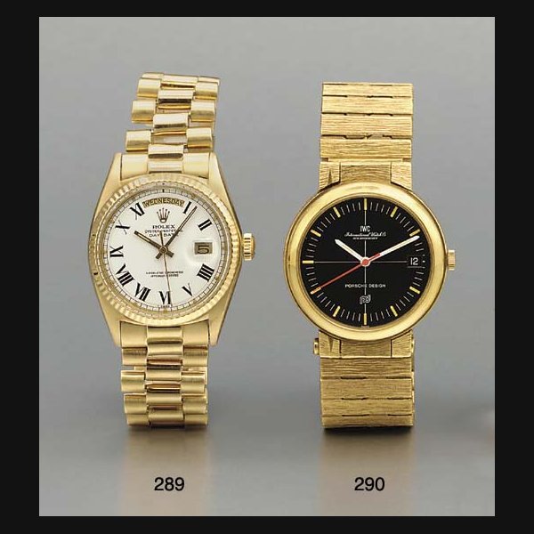 Rolex. A fine 18K gold self-winding water-resistant wristwatch with sweep center seconds, day, date and bracelet SIGNED ROLEX, OYSTER PERPETUAL, DAY-DATE, REF. 1803, CIRCA 1967