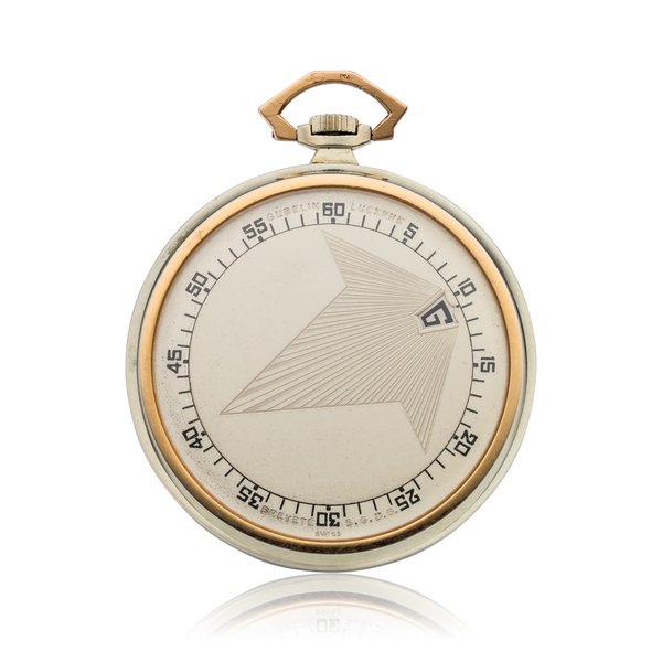 GUBELIN, WANDERING HOURS & JUMP HOURS, 18K WHITE & PINK GOLD, ART DECO DESIGN POCKET WATCH