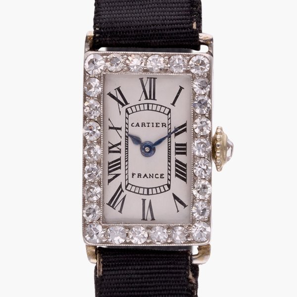 Cartier, France Retailed in Cartier, London: A rare Art Deco platinum and diamond-set wristwatch with France dial, Circa 1924