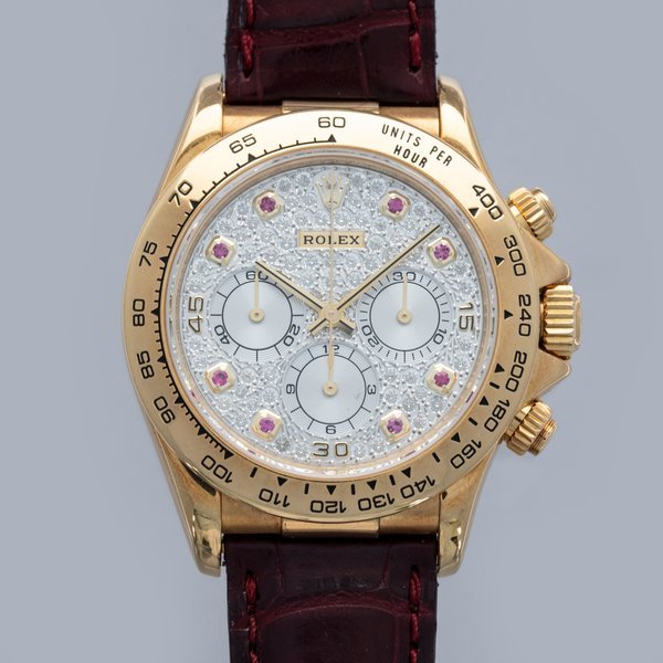 Rolex Rolex Cosmograph Daytona 16518 Pave Diamond Dial Ruby Indexes 18k YG