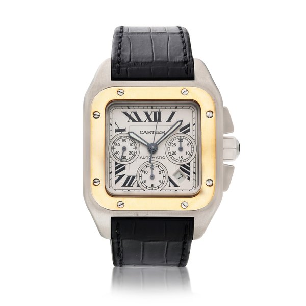Cartier Reference 2740 Santos 100 XL, A stainless steel and yellow gold squared shaped wristwatch, Circa 2010