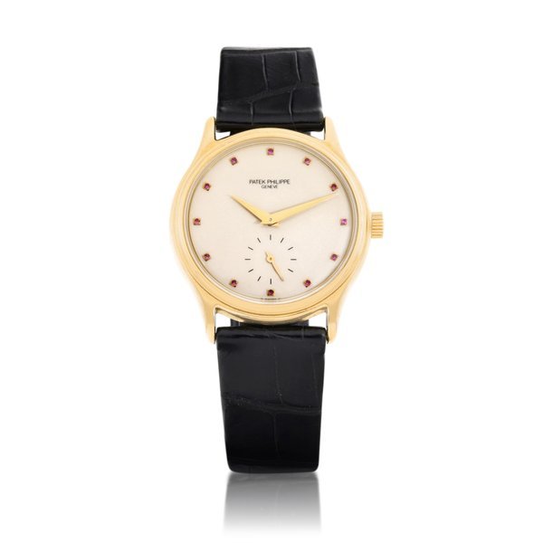 Patek Philippe Calatrava, Reference 3923 | A limited edition pink gold and ruby-set wristwatch, Made to commemorate the 25th anniversary of the Taiwanese firm Wu Shang Trading Company Limited, Circa 1995 | 百達翡麗 Calatrava 型號3923 | 限量版粉紅金鑲紅寶石腕錶，為紀念台灣武祥貿易股份有限公司25週年而製，約1995年製 · 3923