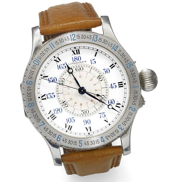 Longines. A stainless steel manual wind hour angle wristwatch Lindbergh re-issue, No.390/1000, Case No.876.5238, Movement No.57072627, Sold 5th July 1996