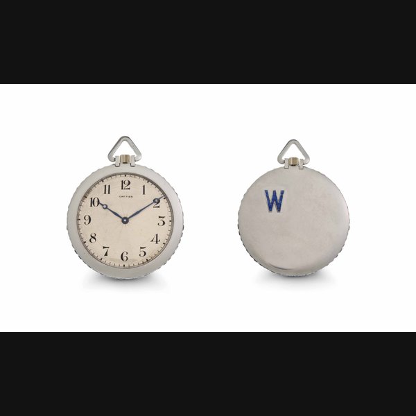 Cartier Cartier. A Fine Platinum and Sapphire-Set Openface Keyless Lever Dress Watch SIGNED CARTIER, CASE AND MOVEMENT SIGNED EUROPEAN WATCH AND CLOCK CO. INC. FRANCE, CASE NOS. 21'425, 24'124, AND 12'559, CIRCA 1920, Price & Market Data