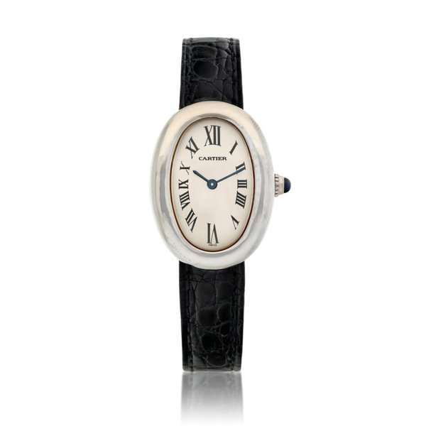 Cartier Reference 1955 Baignoire A white gold oval wristwatch, Circa 2000