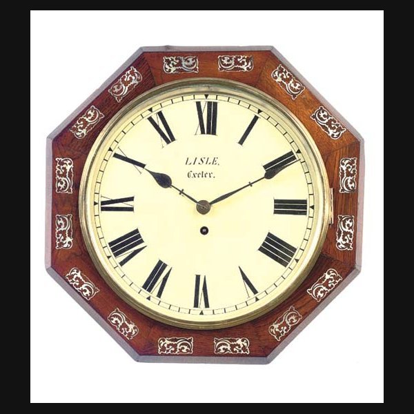 A Victorian rosewood and mother-of-pearl inlaid octagonal dial wall timepiece, circa 1840
