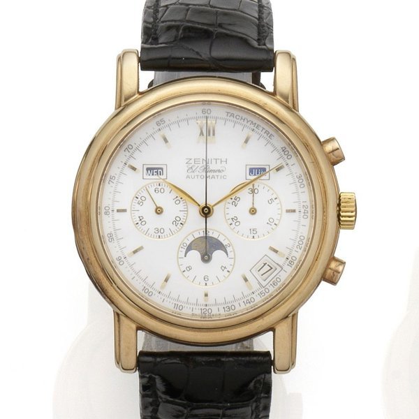 Zenith Zenith. An 18K gold automatic triple calendar chronograph wristwatch El Primero, Circa 2000