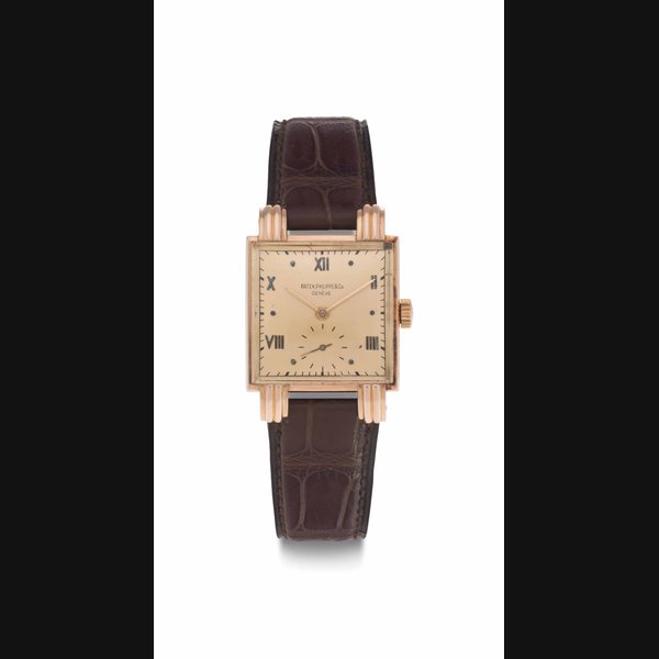 Patek Philippe. A Fine and Rare 18k Pink Gold Square-Shaped Wristwatch with Fancy Lugs SIGNED PATEK PHILIPPE & CO., GENEVE, REF. 1567, MOVEMENT NO. 912'032, CASE NO. 638'517, MANUFACTURED IN 1944