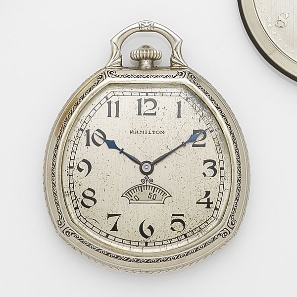 Hamilton. A white gold plated keyless wind pocket watch Case No.0409473, Movement No.3398712, Circa 1938