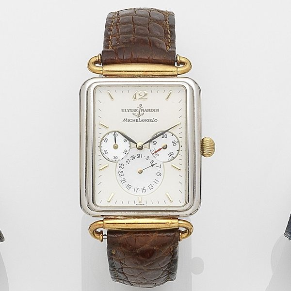 Ulysse Nardin. A stainless steel automatic calendar wristwatch Michelangelo, Ref:174-44, Case No.3323, Circa 1990