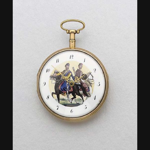 Swiss Swiss. A gold quarter repeating openface keywound watch with painted enamel dial UNSIGNED, CIRCA 1820, Price & Market Data