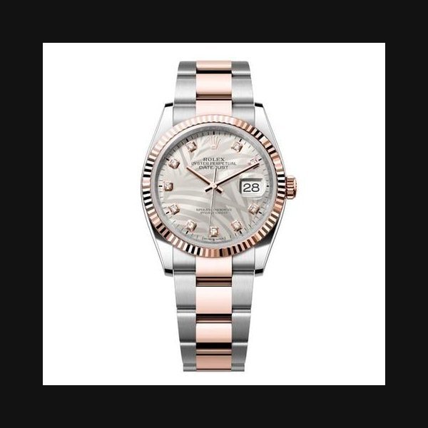 Rolex Rolex Datejust36 Silver Diamond Palm Motif Two Tone Everose Gold Fluted Bezel Oyster Bracelet