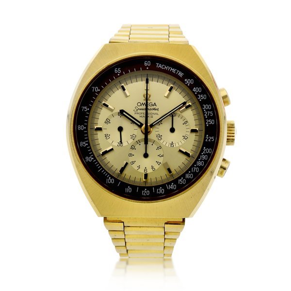 Omega Reference 145.034 Speedmaster Professional Mark II  A gold plated chronograph wristwatch with bracelet, Circa 1973