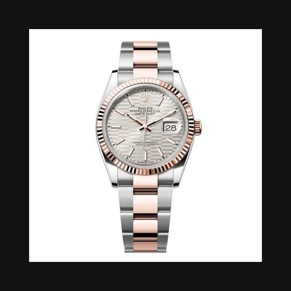 Rolex Rolex Datejust36 Two Tone Silver Motif Index Dial Two Tone Everose Gold Fluted Bezel Oyster