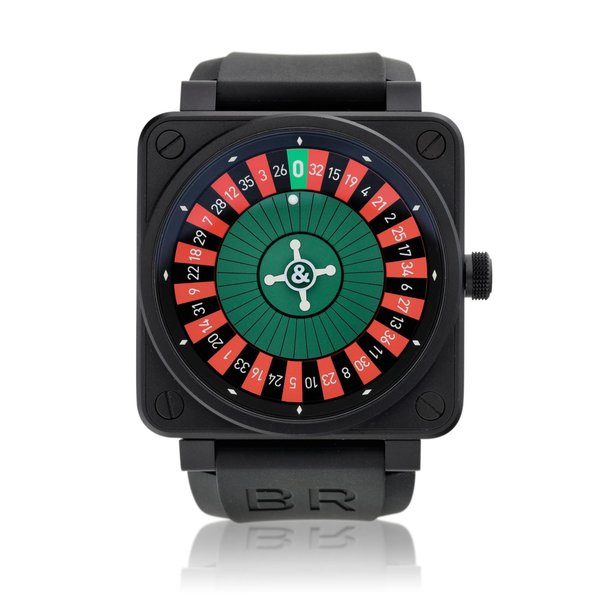 Bell & Ross Reference BR01-92-R Casino, A limited edition PVD-coated stainless steel square shaped wristwatch with roulette dial, Circa 2011 · BR01-92-R