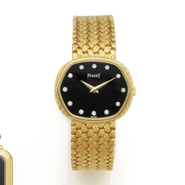 Piaget. A lady's 18K gold and diamond set manual wind bracelet watch Ref:9697.D.2, Case No.358715, Movement No.8000680, Sold 18th May 1981