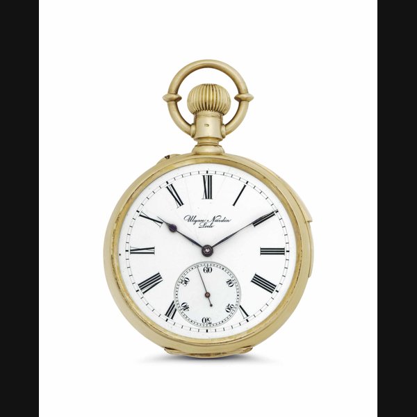 Ulysse Nardin. A Fine 18k Gold Minute Repeating Openface Keyless Lever Pocket Watch with Original Presentation Box and Certificate SIGNED ULYSSE NARDIN, LOCLE, NO. 8509, MANUFACTURED IN 1895