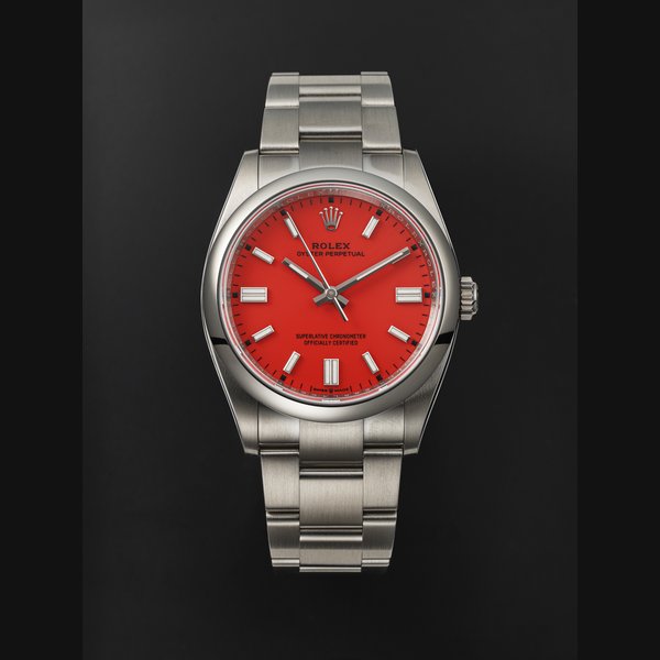 ROLEX, STEEL 'OYSTER PERPETUAL' RED CORAL, REF. 126000