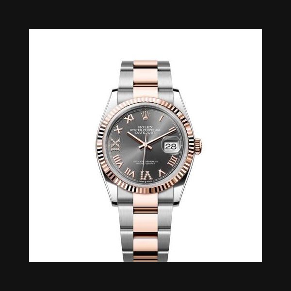 Rolex Rolex Datejust36 Slate Roman Diamond Dial Two Tone Everose Gold Fluted Bezel Oyster Bracelet
