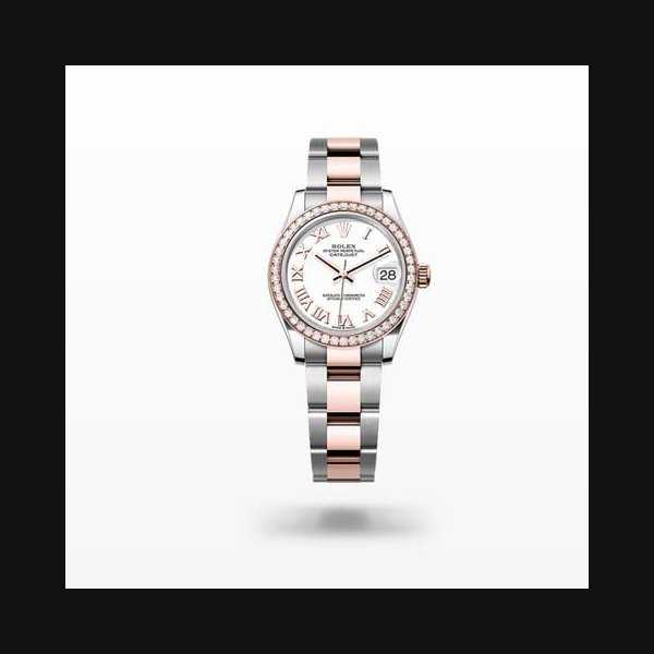 Rolex Lady-Datejust31 NEW 2024 White Roman Dial Diamond Bezel Two Tone Rose Gold Oyster Bracelet Ref. 278381RBR