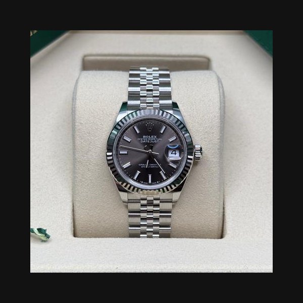 Rolex Rolex Lady-DatejustNEW 2026 Dark Grey Index Dial Stainless Steel Fluted Bezel Jubilee Bracelet