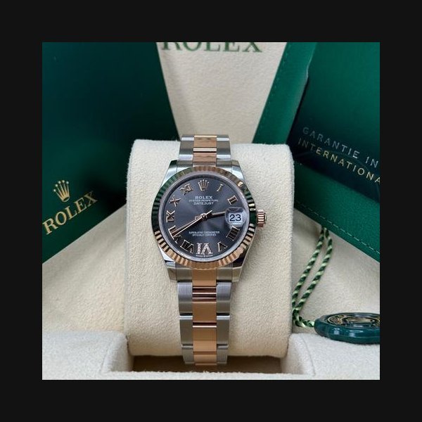 Rolex Rolex Datejust31 NEW 2024 Rhodium Pave6 Diamond Roman Dial Fluted Two Tone Rose Gold Oyster