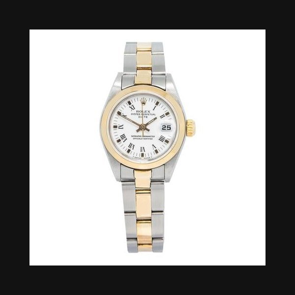 Rolex RolexDate 69160 18K YG Two Tone White Dial Automatic Ladies Watch 26mm Sale
