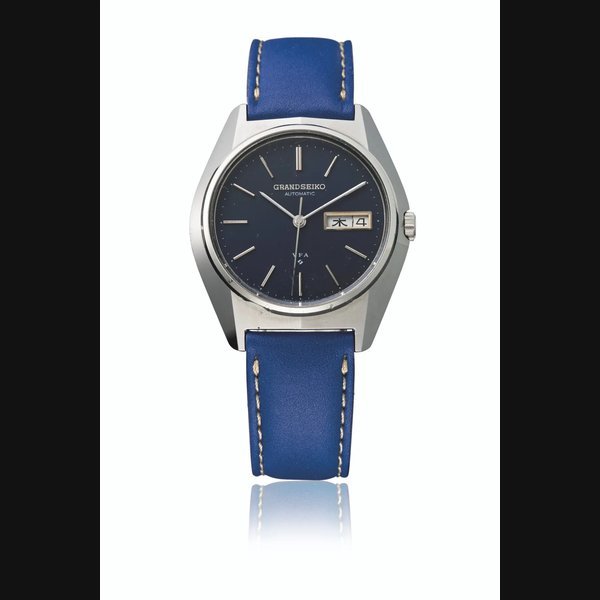 Seiko GRAND SEIKO. A RARE AND UNUSUAL WEDGE-SHAPED STAINLESS STEEL AUTOMATIC WRISTWATCH WITH SWEEP CENTRE SECONDS AND JAPANESE DAY AND DATE INDICATION