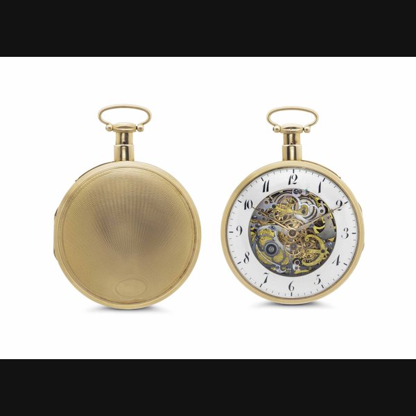 Anon. A Fine 18k Gold Skeletonized Quarter Repeating Cylinder Watch Unsigned, Case stamped PHMI 2444, Circa 1830