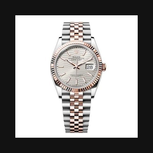 Rolex Rolex Datejust36 Two Tone Silver Motif Index Dial Two Tone Everose Gold Fluted Bezel Jubilee