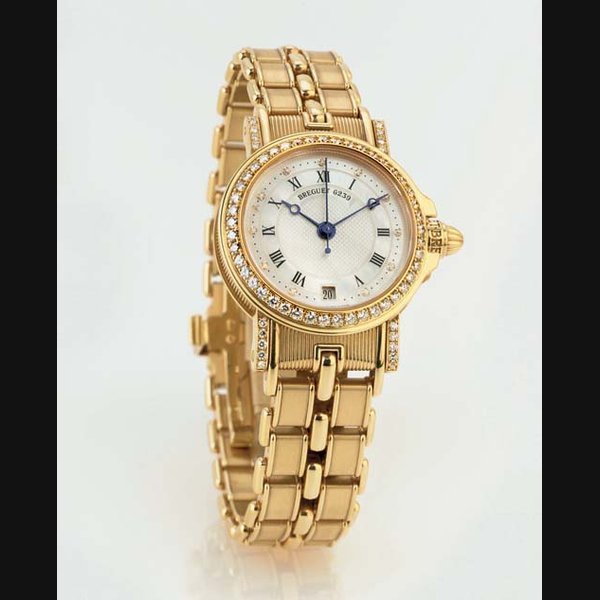 Breguet BREGUET. A FINE LADY'S 18K GOLD, DIAMOND AND MOTHER-OF-PEARL AUTOMATIC WRISTWATCH WITH CENTER SECONDS, DATE AND BRACELET SIGNED BREGUET,"MARINE", NO. 62391, CIRCA 2000