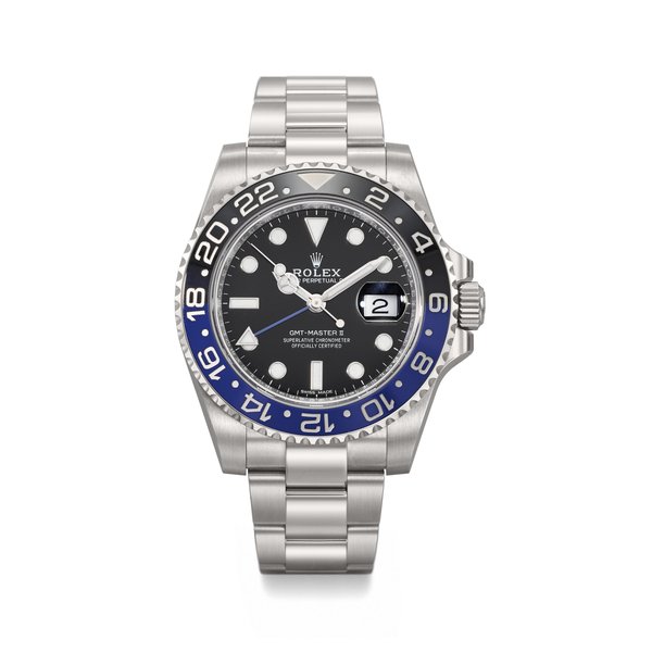 ROLEX. A STAINLESS STEEL AUTOMATIC DUAL TIME WRISTWATCH WITH SWEEP CENTRE SECONDS, DATE, BRACELET, GUARANTEE AND BOX SIGNED ROLEX, GMT-MASTER II MODEL, REF. 116710BLNR, CIRCA 2019