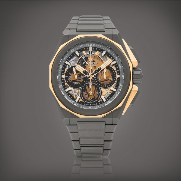 Gérald Genta Defy Extreme, Reference 87.9100.9004/03.I001 | A titanium and pink gold semi-skeletonised 1/100th of a second chronograph wristwatch with chronograph power reserve indication and bracelet, Circa 2022 | 真力時 | Defy Extreme 型號87.9100.9004/03.I001 | 鈦金屬及粉紅金半鏤空百分一秒計時鏈帶腕錶，備計時動力儲備顯示，約2022年製 · 87.9100.9004/03.I001
