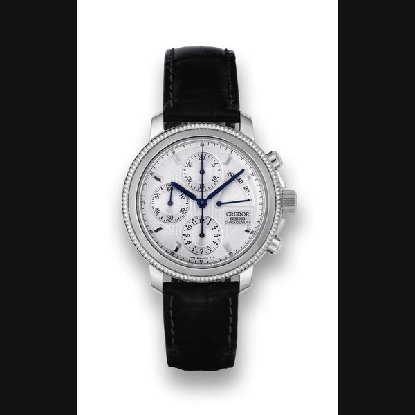 Seiko SEIKO 'CREDOR CHRONOGRAPH' PLATINUM Seiko, "Credor Chronograph", Ref. 6S74-0010, No. 145/200, case No. 830030. Produced in a limited edition of 200 pieces circa 1998. Fine and rare, water-resistant, 60-hour autonomy and power reserve indication, platinum wristwatch with round button chronograph and a platinum Seiko buckle To be sold without reserve | Important Modern and Vintage Timepieces | Hong Kong, 23rd October 2011