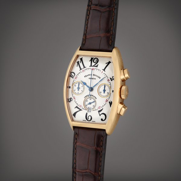 Franck Muller Reference 5850 CC AT Casablanca | A pink gold automatic tonneau-shaped chronograph wristwatch with date, Circa 2000