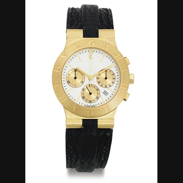 BULGARI. AN 18K GOLD CHRONOGRAPH WRISTWATCH WITH DATE SIGNED BULGARI, BULGARI-BULGARI, CASE NO. CH35G F-551/B, CIRCA 2000