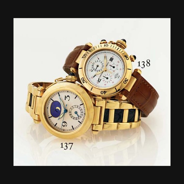 CARTIER. AN 18K GOLD CHRONOGRAPH WRISTWATCH WITH DATE SIGNED CARTIER, "PASHA", NO. MG271644, REF. 1353, CIRCA 1997