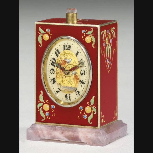 A Swiss Silver A Swiss silver, scarlet enamel and rose quartz minute-repeating eight day travel timepiece E. MATTHEY-TISSOT & CO., NO.7306. CIRCA 1925