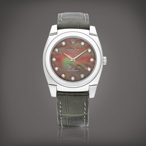 Rolex Cellini, Reference 5320 | A white gold and diamond-set wristwatch with mother-of-pearl dial, Circa 1999 | 勞力士 | Cellini 型號5320 | 白金鑲鑽石腕錶，備珠母貝錶盤，約1999年製 · 5320
