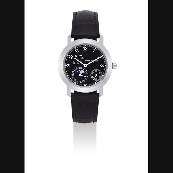 PATEK PHILIPPE. A FINE 18K WHITE GOLD AUTOMATIC WRISTWATCH WITH POWER RESERVE, DATE AND MOON PHASES SIGNED PATEK PHILIPPE, GENEVE, REF. 5055, MOVEMENT NO. 3'109'525, CASE NO. 4'023'589, MANUFACTURED IN 1997