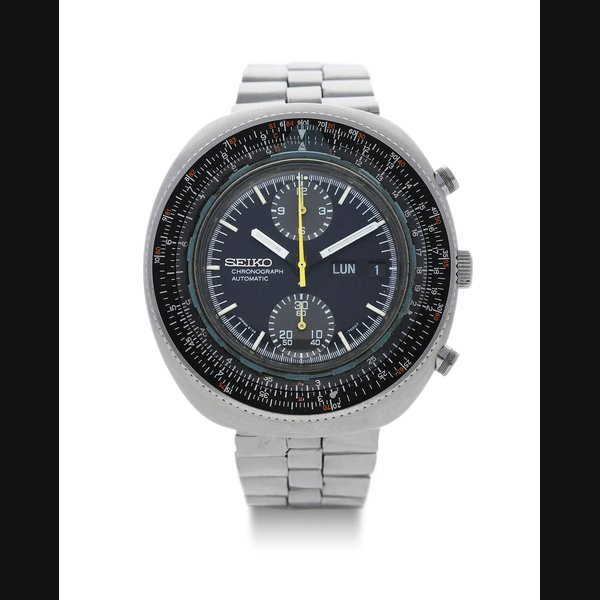 Seiko Seiko. A rare Stainless Steel "Slide-rule calculator" Chronograph bracelet watch with Date and Day in Spanish and English · 6138-7000