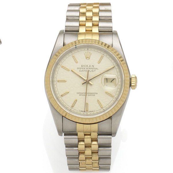 Rolex. A stainless steel and gold automatic calendar bracelet watch Datejust, Ref:16200, Serial No.441****, Movement No.318****, Circa 1975