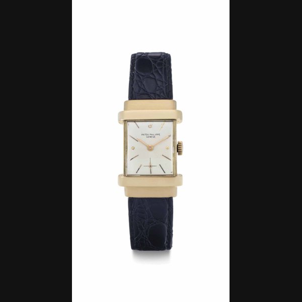 Patek Philippe. An 18k Gold Rectangular Wristwatch with Hooded Lugs SIGNED PATEK PHILIPPE, GENEVE, REF. 1450, MOVEMENT NO. 837'808, CASE NO. 641'722, MANUFACTURED IN 1945