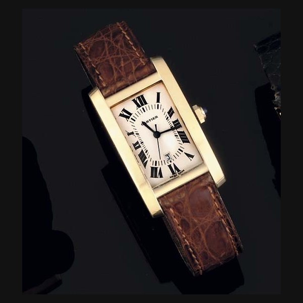 Cartier Cartier. An 18ct Gold Automatic Centre Seconds Rectangular Wristwatch with Date Indication SIGNED CARTIER, MODEL TANK AMERICAN, CASE NO 8172984, 00819, CIRCA 2000