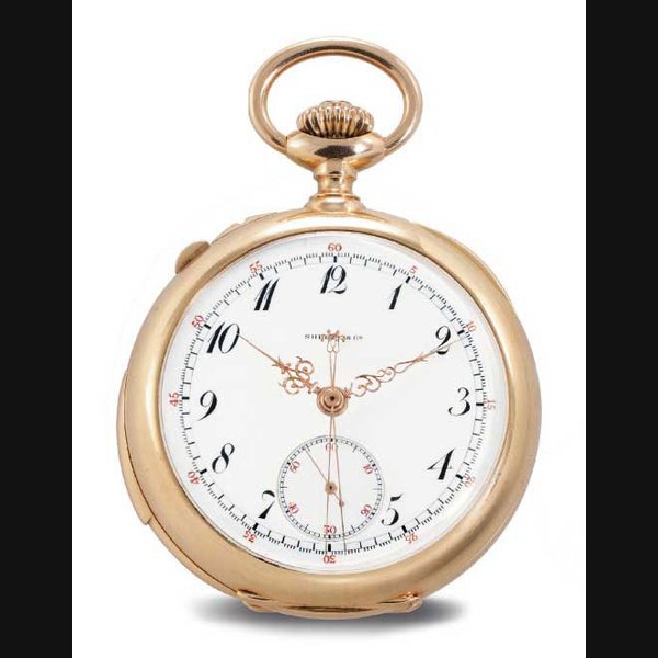 PATEK PHILIPPE. A FINE 18K PINK GOLD MINUTE REPEATING OPENFACE SPLIT-SECONDS CHRONOGRAPH KEYLESS LEVER WATCH WITH BREGUET NUMERALS SIGNED PATEK PHILIPPE & CIE, RETAILED BY SHREVE & CO. SAN FRANCISCO, MOVEMENT NO. 97907, CASE NO. 221515, MANUFACTURED IN 1898