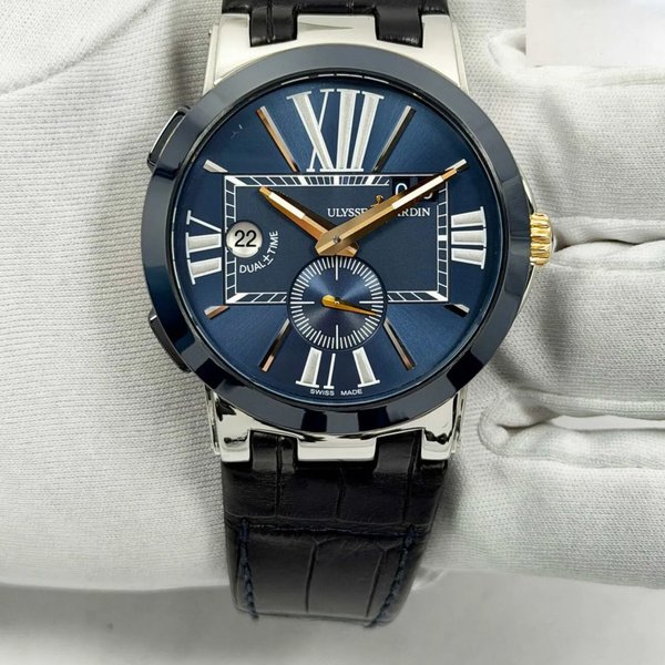Ulysse Nardin Executive Dual Time 43 Steel / Ceramic / Blue / Roman / Strap Ref. 243-00-3/43