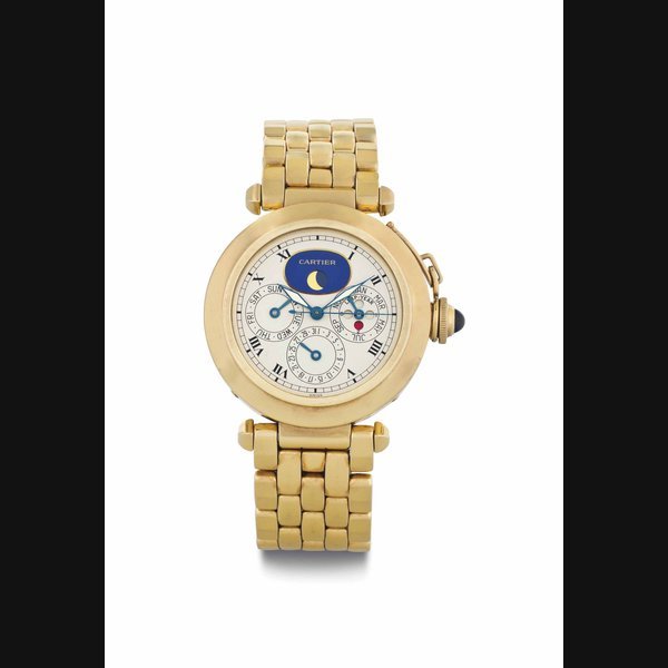 Cartier Cartier. An 18k Yellow Gold Perpetual Calendar Bracelet Watch with Bracelet and Moon Phases SIGNED CARTIER, PASHA DE CARTIER MODEL, REF. 30003, CASE NOS. 1988 AND 0319, CIRCA 1990